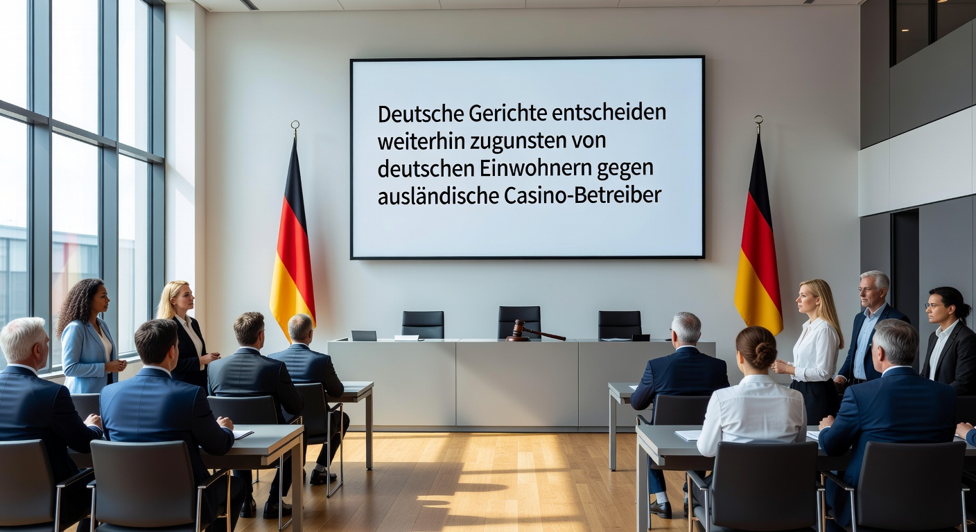 Symbolische Darstellung eines Gerichtsverfahrens im Kontext von Online-Glücksspiel