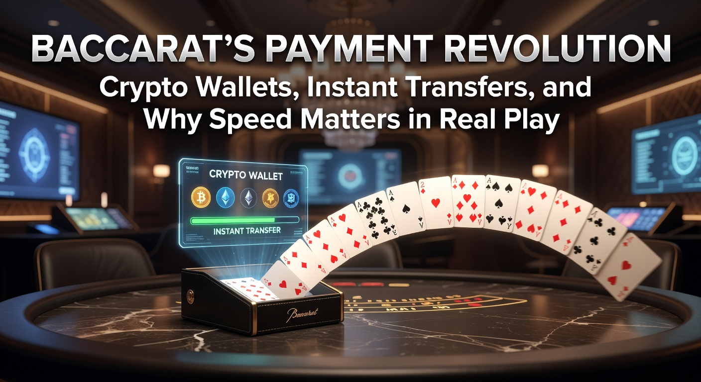 Moderne Crypto-Wallet auf einem Smartphone neben einem Baccarat-Tisch, symbolisiert die Integration digitaler Zahlungen in Live-Spiele