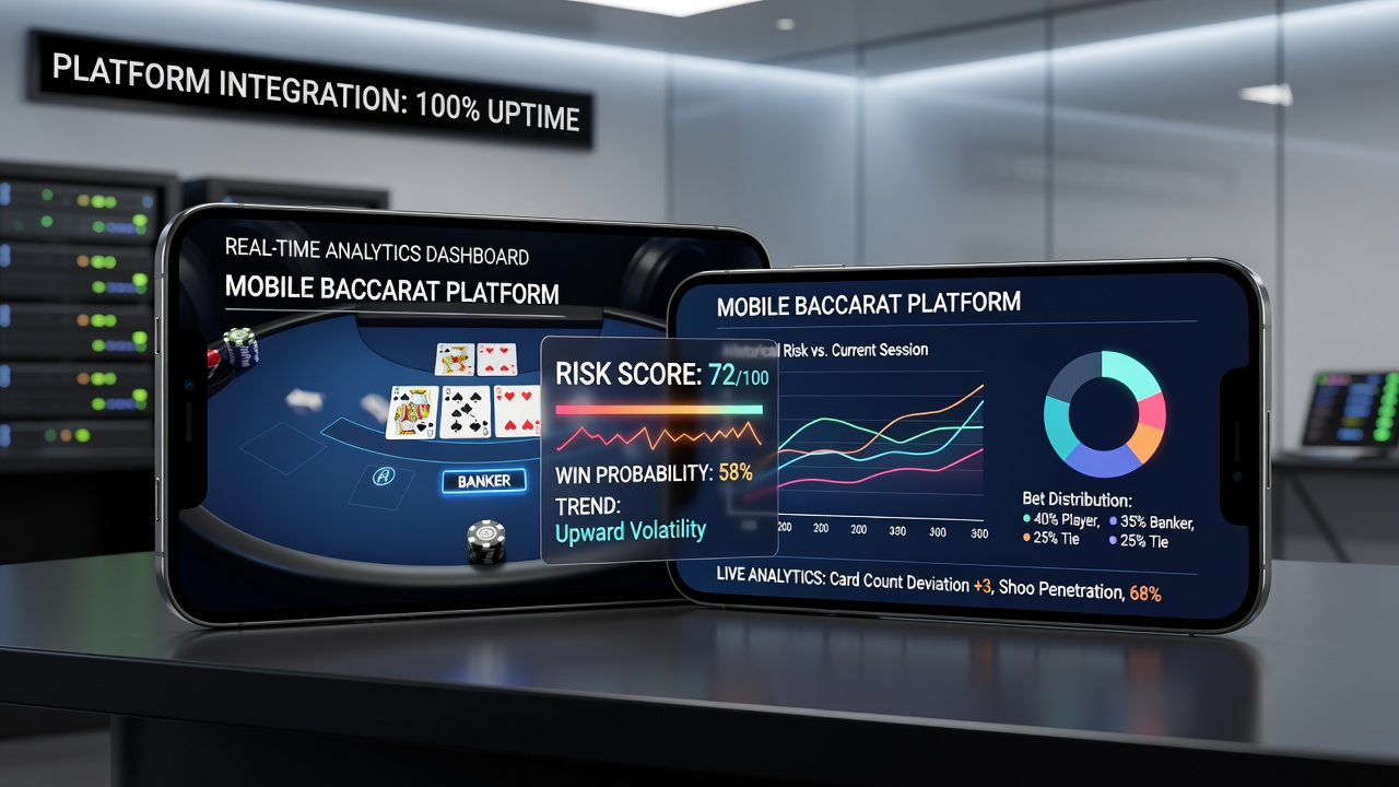 Analyse-Diagramme zeigen Wettmuster und Risikokennzahlen während einer Baccarat-Session