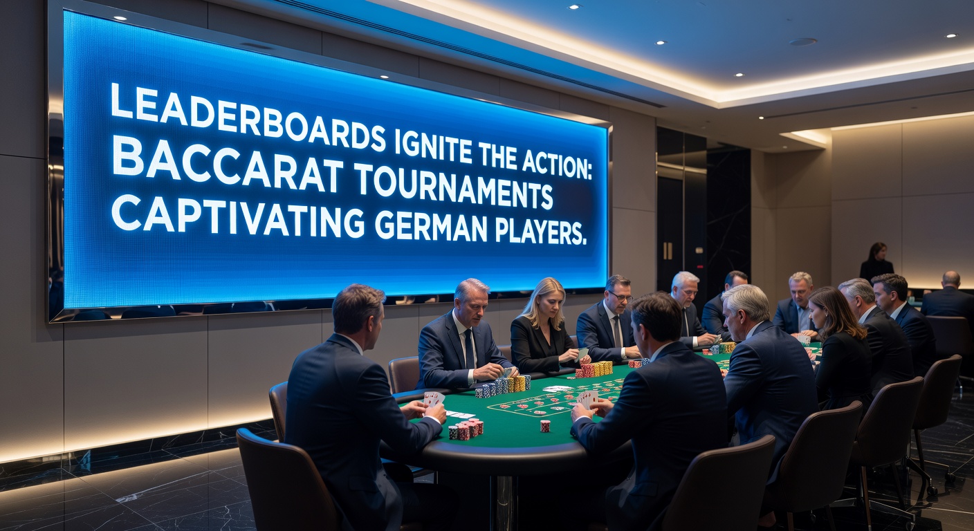 Dynamisches Leaderboard bei einem Baccarat-Turnier mit aufsteigenden Spielernamen und Punkteständen, das die Wettbewerbsatmosphäre einfängt